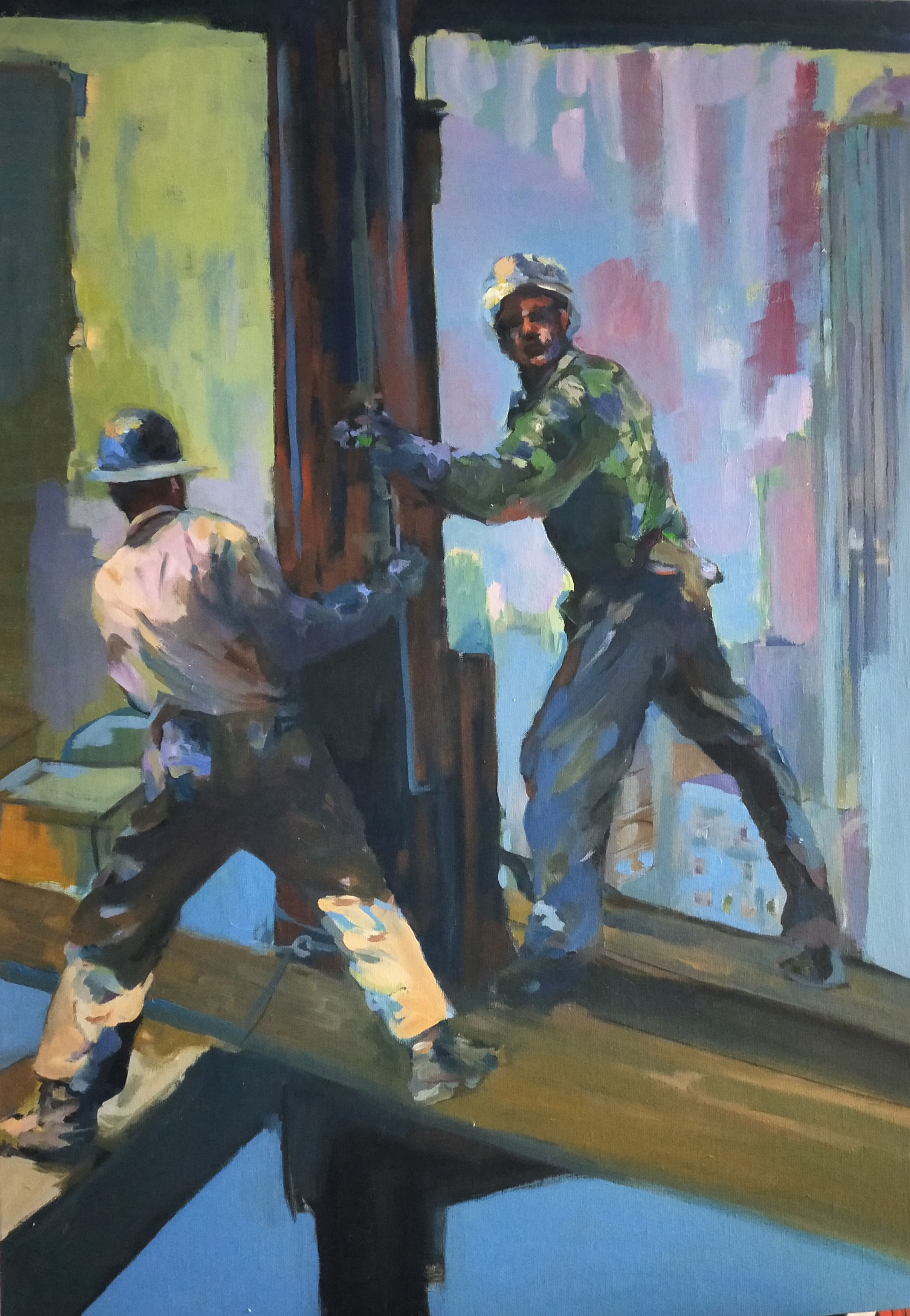 Deux ouvriers sur planche - 116X81 cm