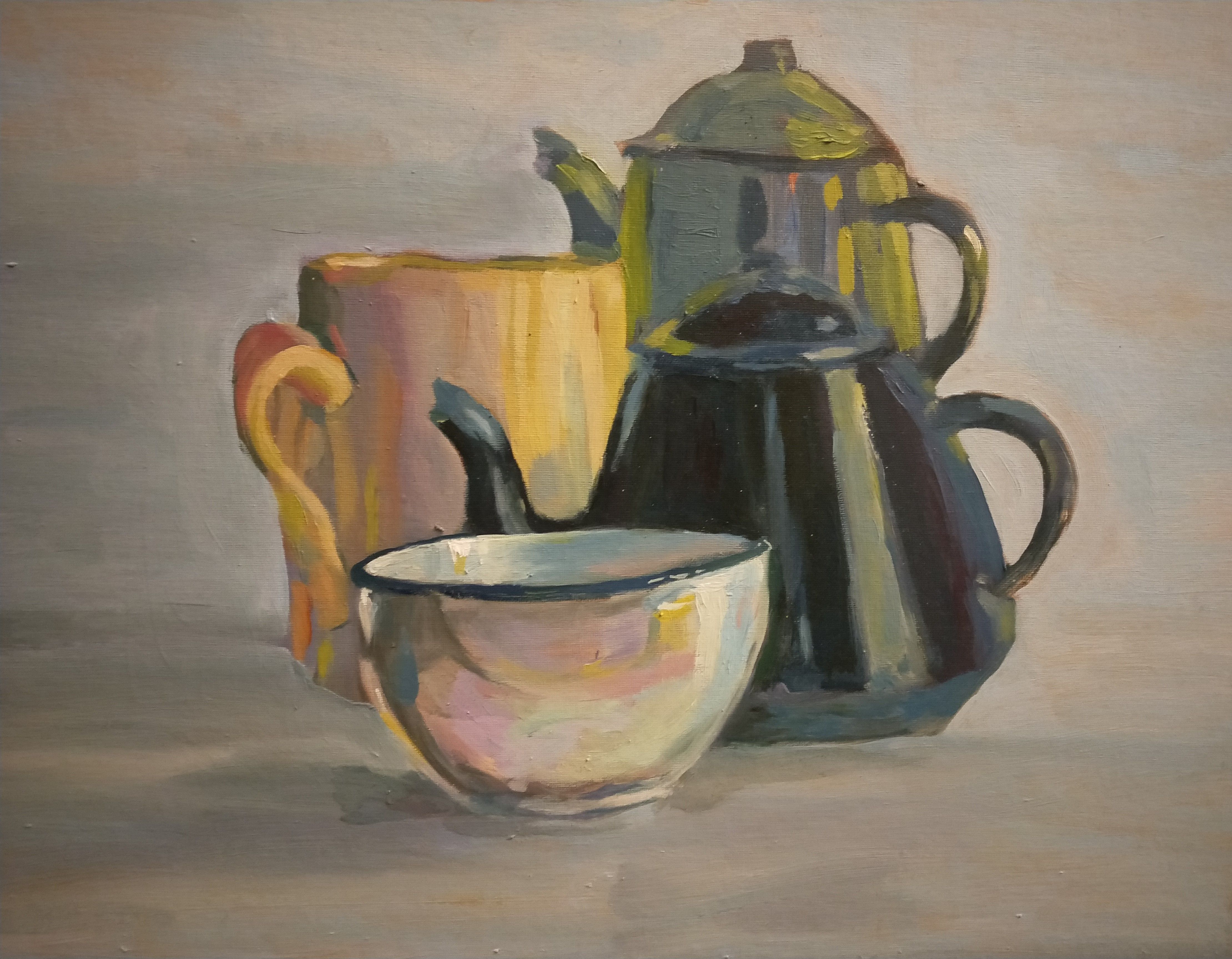 Quatre pots et vase nature morte - 50X40 cm