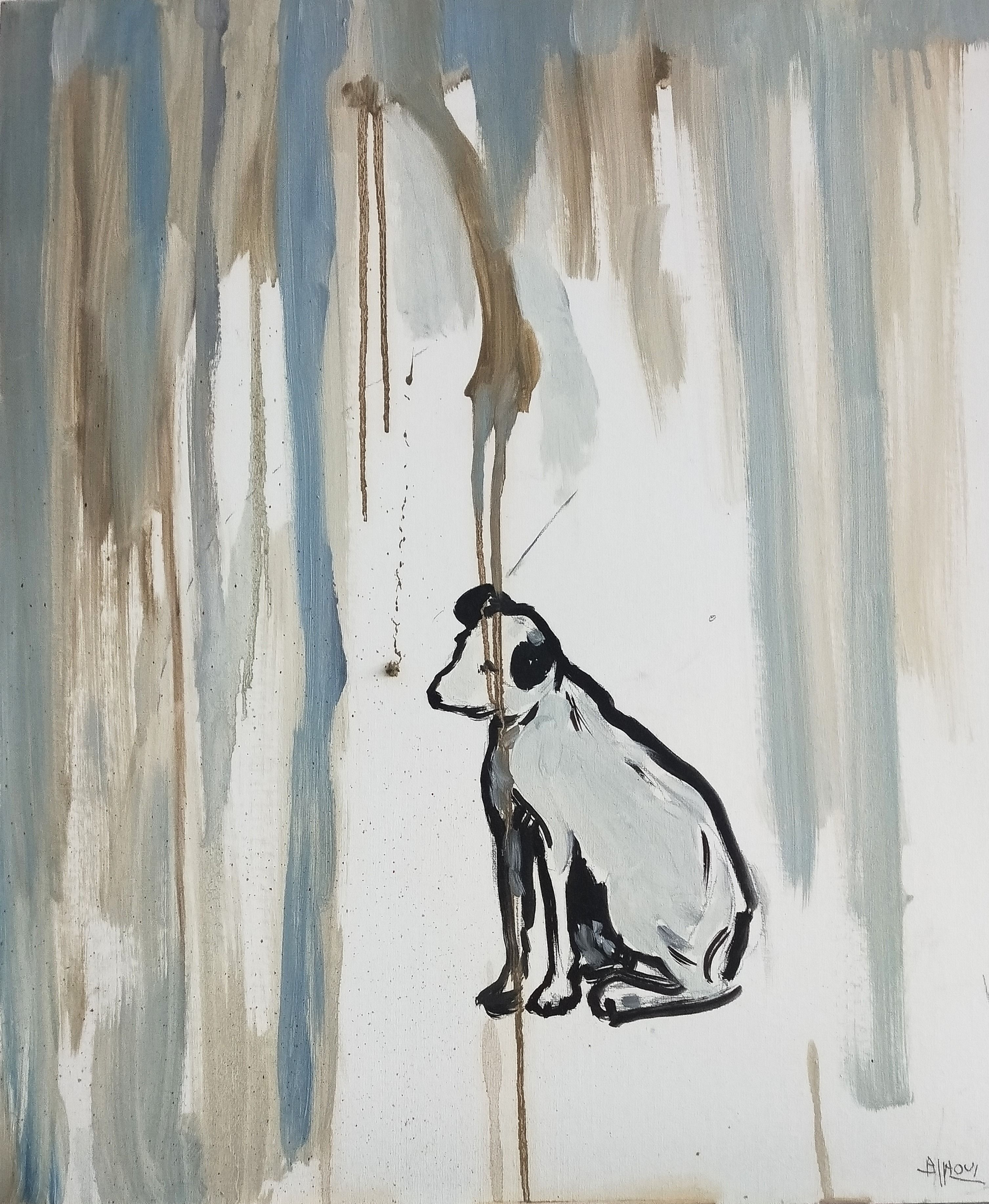 Chien N & B - 65X54 cm