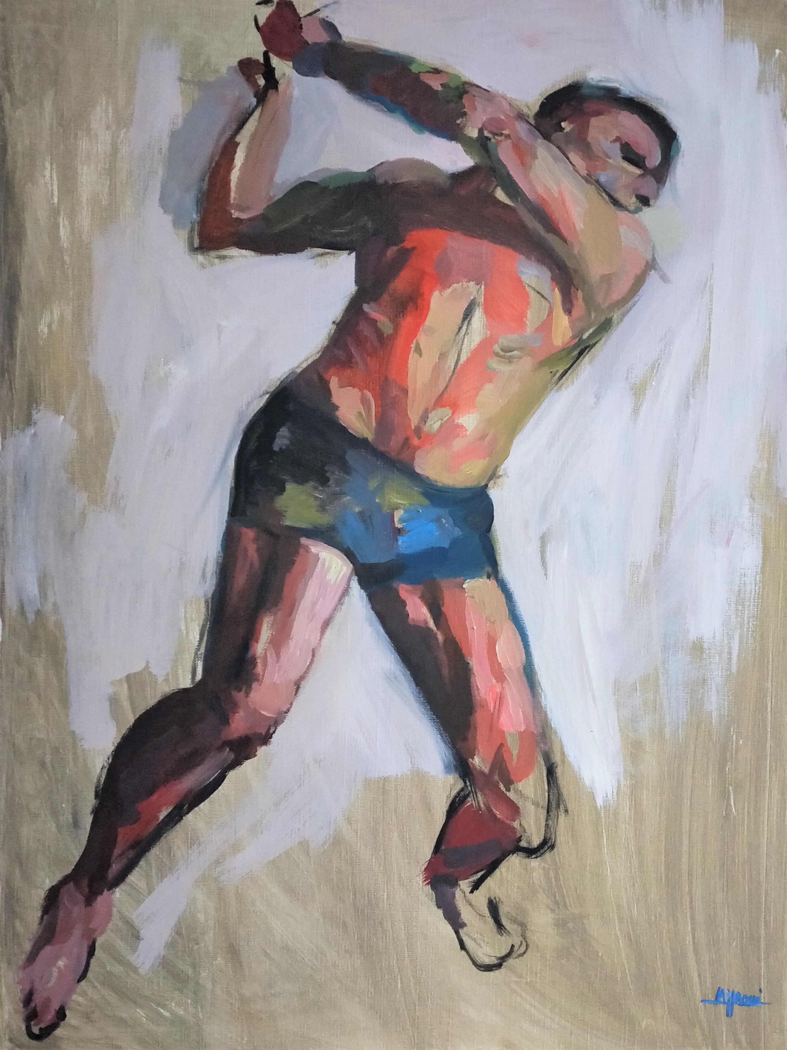 Homme frappant - 73X60 cm